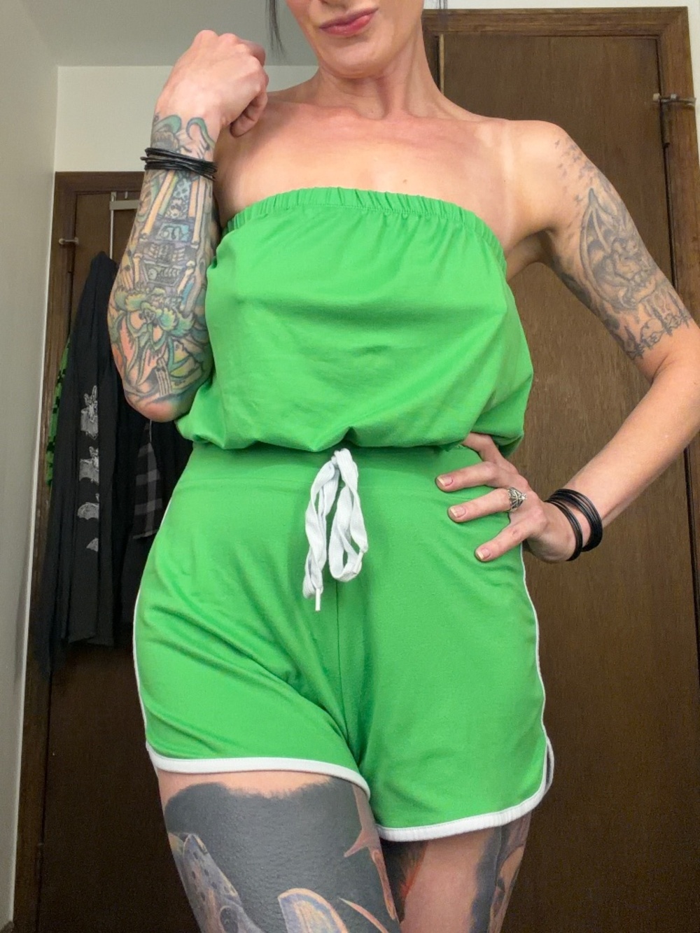 Vintage-Style Charlotte Russe Green Tube Top Jumper Romper Small